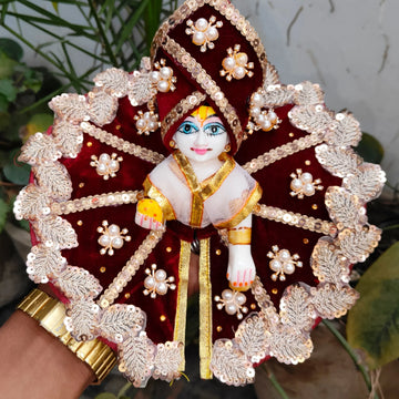 Fancy dress for laddu gopal ji in dark maroon color with patka and pagadi