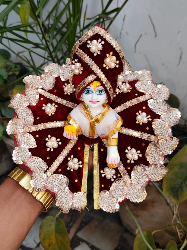 Fancy dress for laddu gopal ji in dark maroon color with patka and pagadi