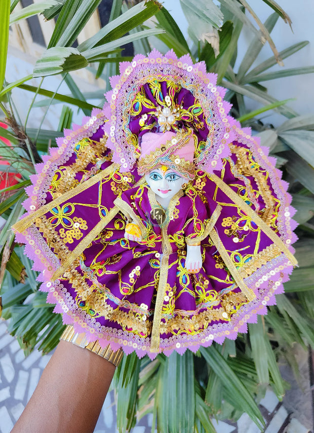 Purple color fancy dress for laddu gopal ji with patka, pagdi and choli