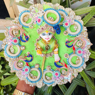 janmashtami special Green color mor patch heavy dress for laddu gopal ji with pagdi and choli