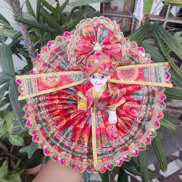 Fancy dress for laddu gopal ji in orange color with patka and pagadi