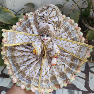 Fancy dress for laddu gopal ji in white color with patka and pagadi