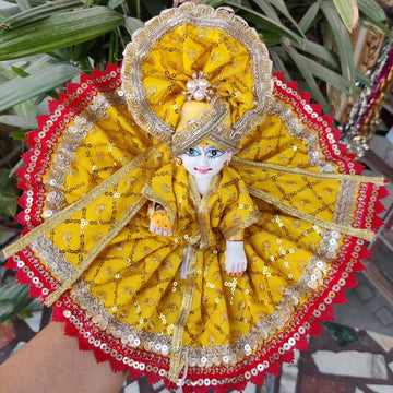 Fancy dress for laddu gopal ji in yellow color with patka and pagadi