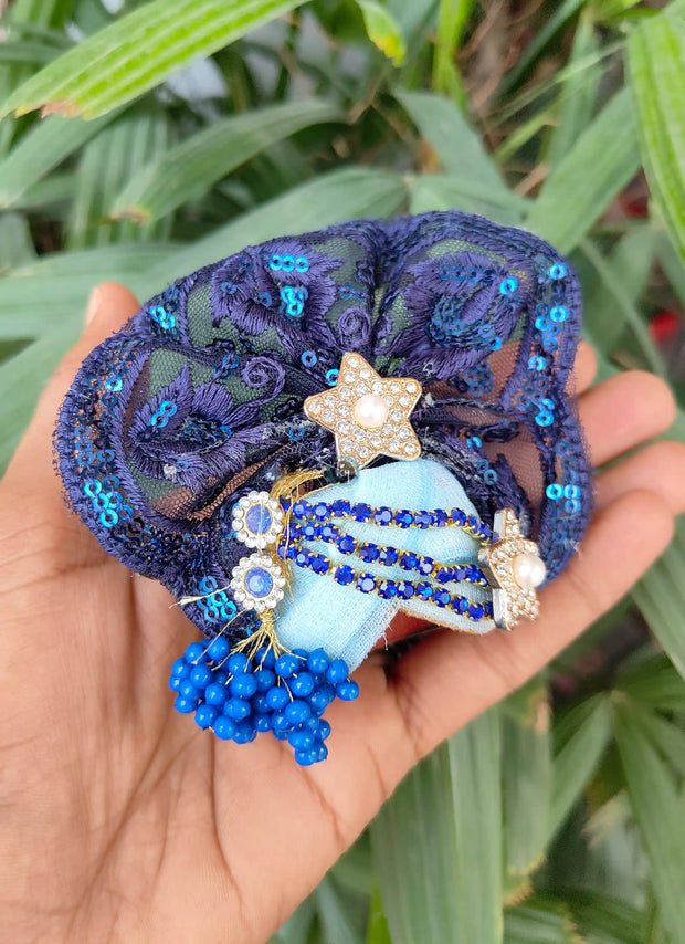 Navy blue full lace dress for laddu gopal ji with fancy pagdi and choli