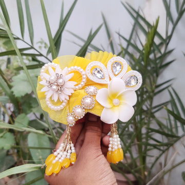 Summer special yellow moti lace dress for laddu gopal ji with pagdi and choli
