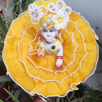 Summer special yellow moti lace dress for laddu gopal ji with pagdi and choli