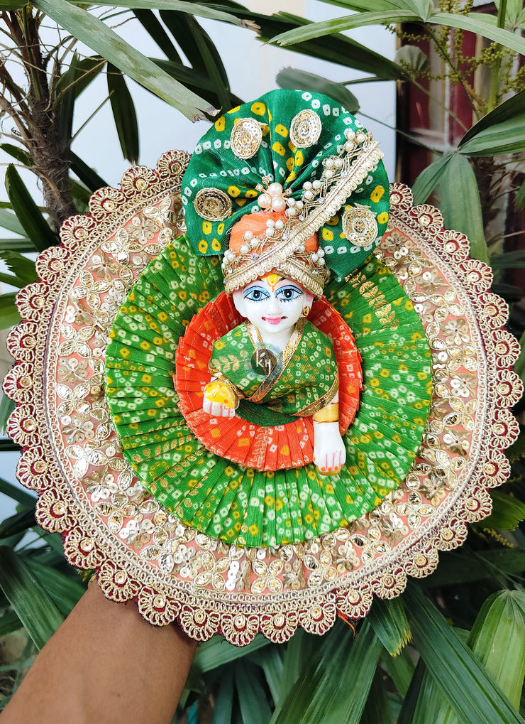Double shade bhandej dress for laddu gopal ji with pagdi and choli