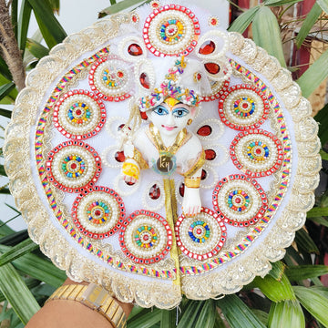 Festive special White multi lace dress for laddu gopal ji with pagdi and choli