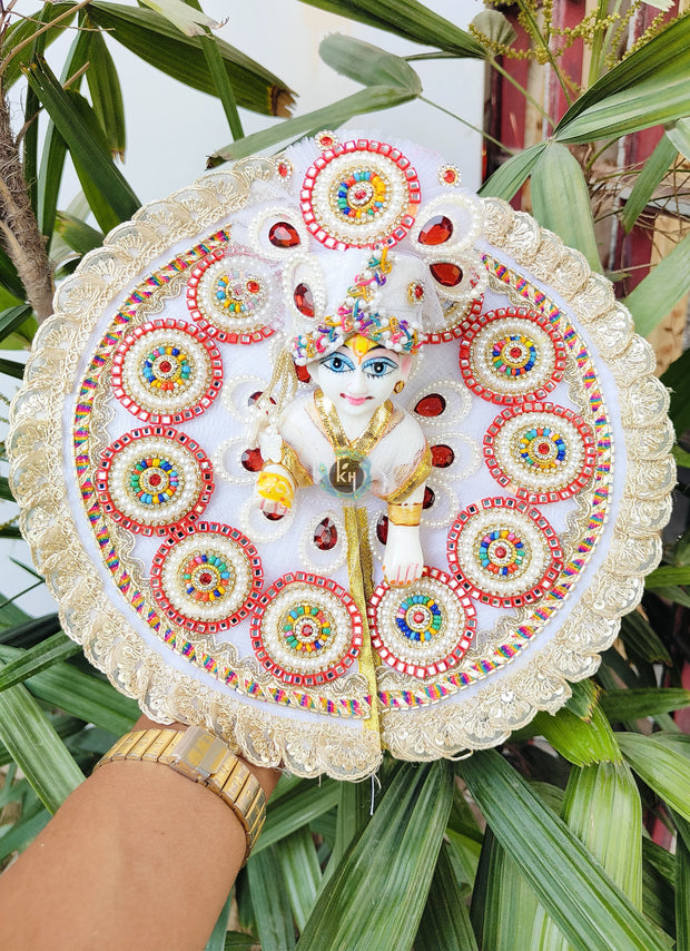Festive special White multi lace dress for laddu gopal ji with pagdi and choli