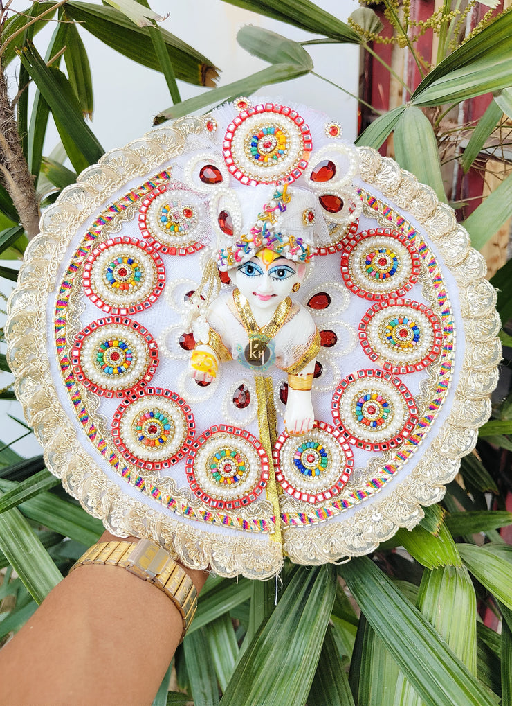 Festive special White multi lace dress for laddu gopal ji with pagdi and choli