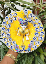 Yellow mor patch dress for laddu ji 