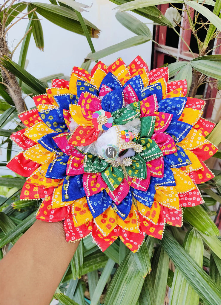 Bandhej full patti dress for laddu gopal with pagdi and choli