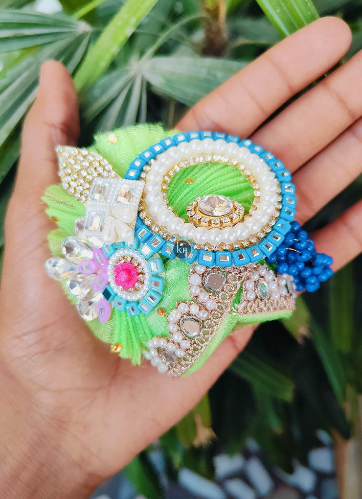 janmashtami special Green color mor patch heavy dress for laddu gopal ji with pagdi and choli