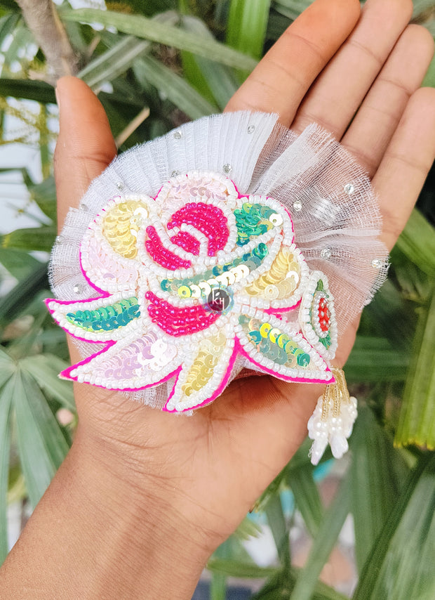 White color cute multi lace dress for laddu gopal with pagdi and choli