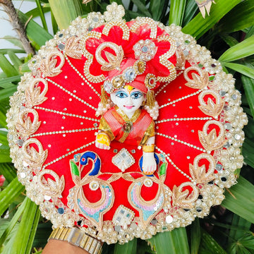 janmashtami special red colour mor patch dress for laddu gopal ji with pagdi and choli