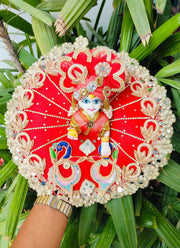 janmashtami special red colour mor patch dress for laddu gopal ji with pagdi and choli