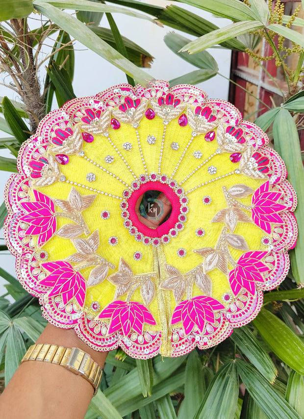 Festival special lemon and rani color combination dress for laddu gopal ji with pagdi and choli