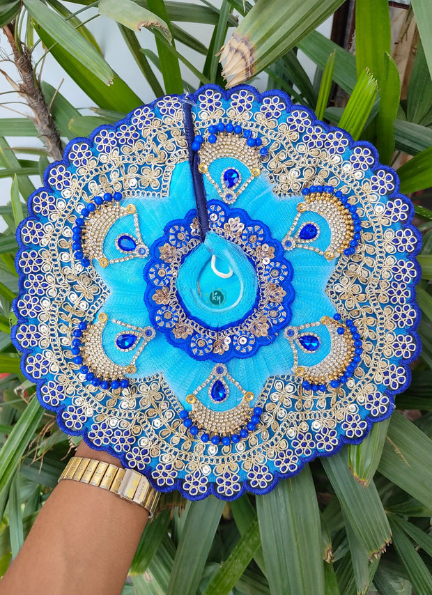 Sky blue lace dress for laddu gopal ji with pagdi and choli