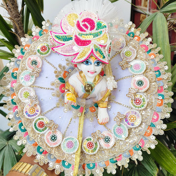 White color cute multi lace dress for laddu gopal with pagdi and choli