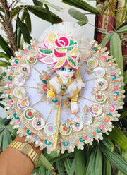 White color cute multi lace dress for laddu gopal with pagdi and choli