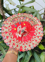 Red color heavy dress for laddu gopal for all occasions with pagdi and choli
