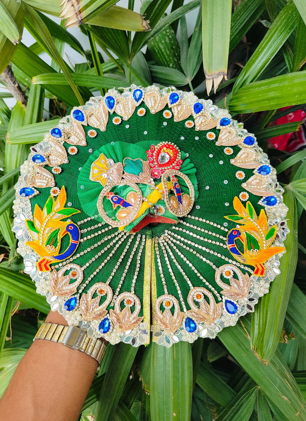 Janmashtami special green color heavy mor patch chain dress for laddu gopal with pagdi and choli