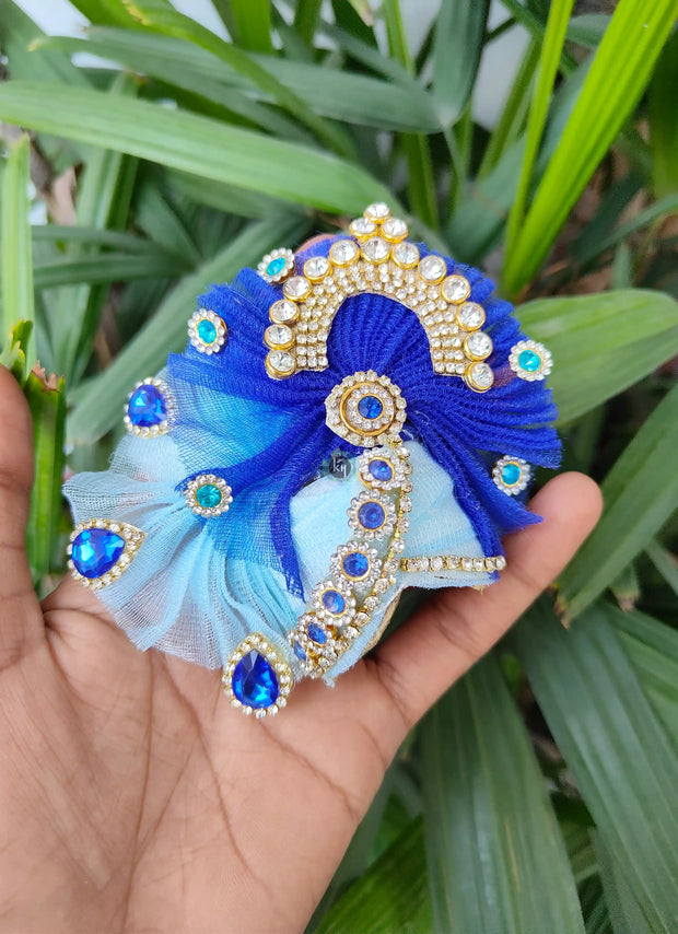 Sky blue lace dress for laddu gopal ji with pagdi and choli