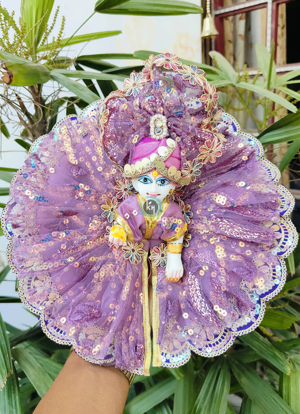 Blue lace with lavender net dress for laddu ji 