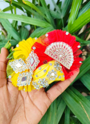 Janmashtami special yellow and red lace dress  for laddu gopal ji with pagdi and choli