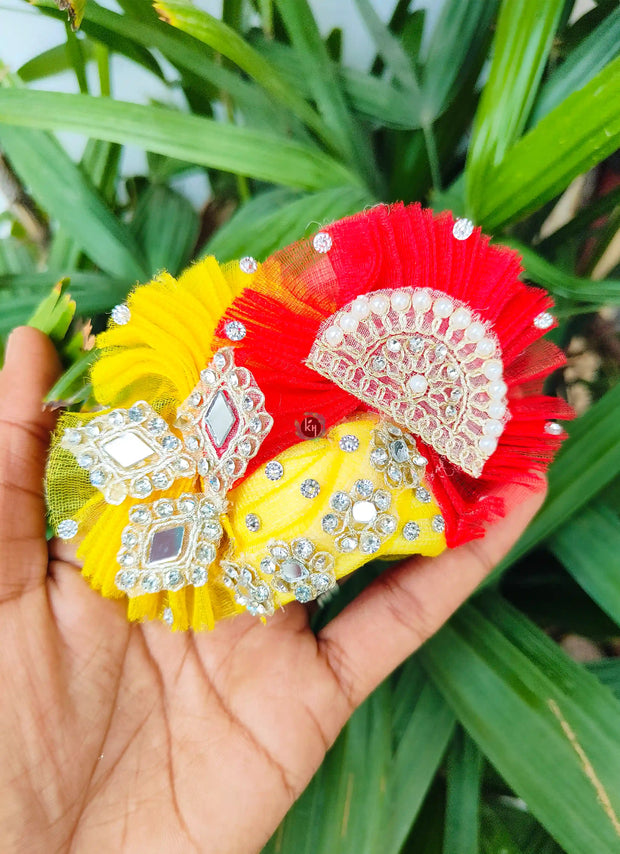 Janmashtami special yellow and red lace dress  for laddu gopal ji with pagdi and choli