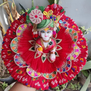 Festival special red bhandej dress for laddu gopal ji with pagdi and choli