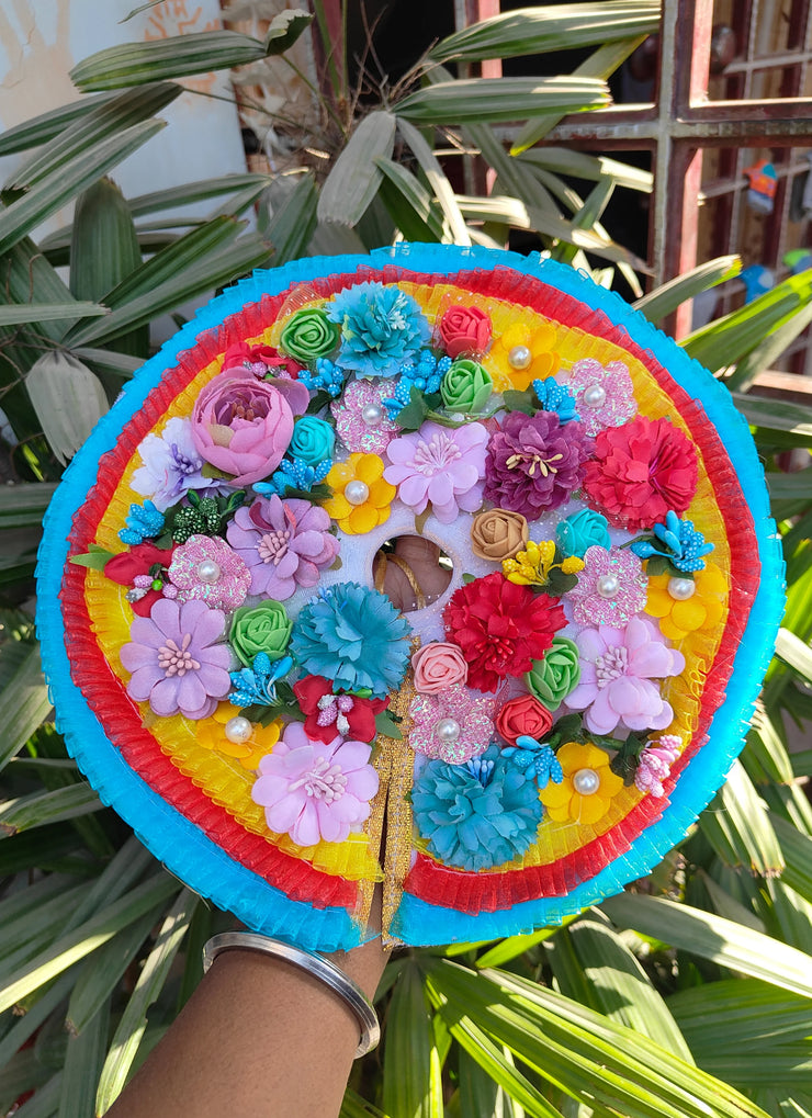 Holi special multicolour floral dress for laddu gopal ji with pagdi and choli