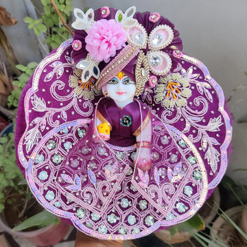 Kolkata design zari handwork heavy dress for laddu gopal ji with pagdi choli and patka