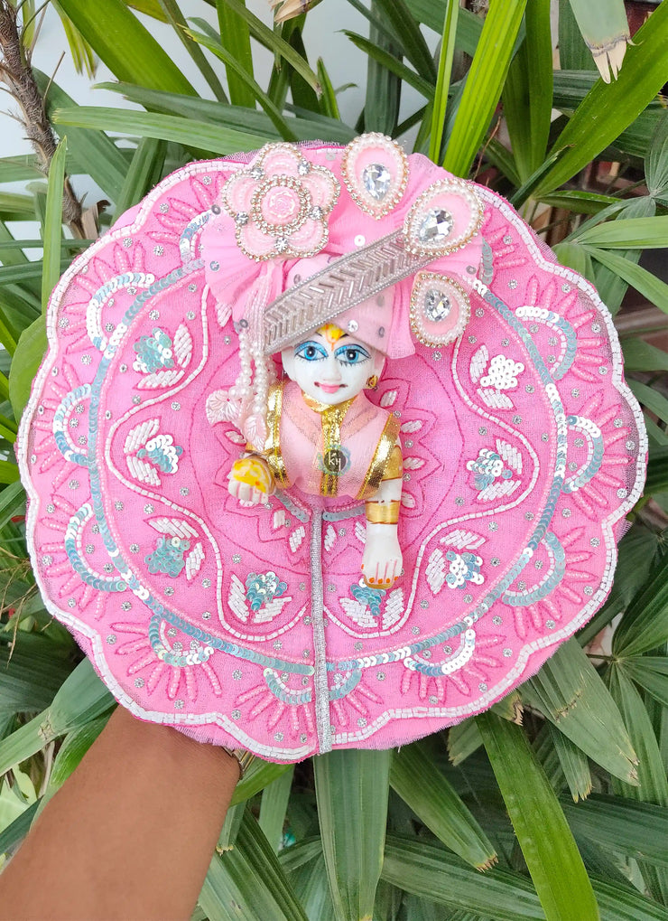 Kolkata cute pink heavy dress for laddu gopal ji with pagdi choli and patka