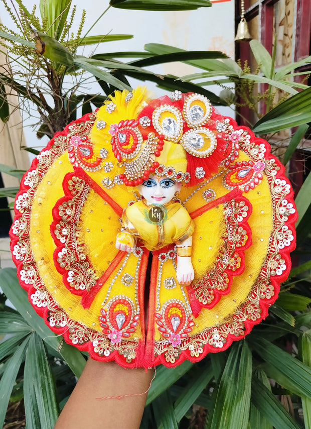 Red lace yellow dress for laddu ji 
