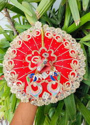 janmashtami special red colour mor patch dress for laddu gopal ji with pagdi and choli