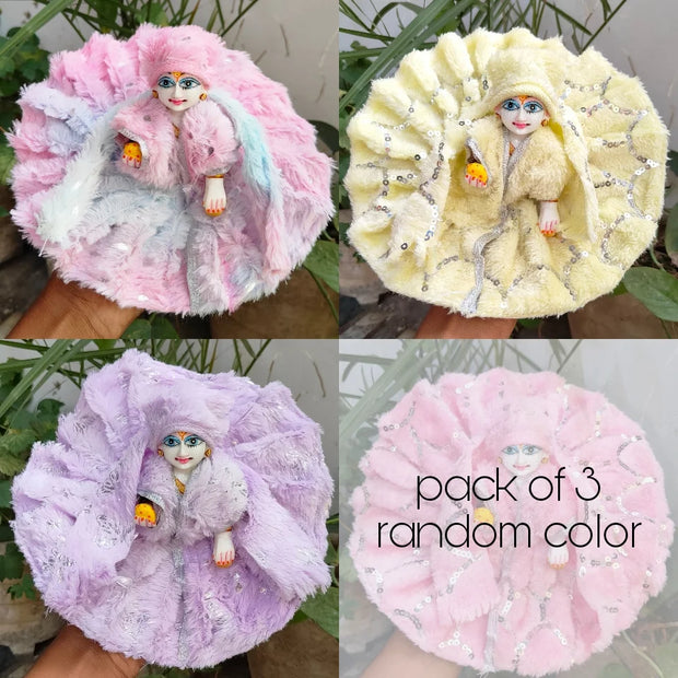 Laddu gopal topi muffler woolen furr washable dress special for winter pack of 3 - (random color)