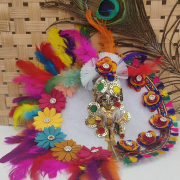 Heavy feather holi laddu gopal dress with pagdi - Bell bottom