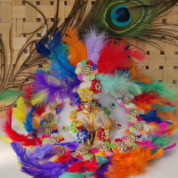 Heavy holi feather laddu gopal dress with pagdi - Bell bottom