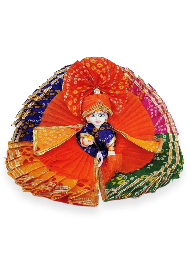 Heavy multi color laddu gopal bhandej dress with pagdi (Random Color) - Bell bottom