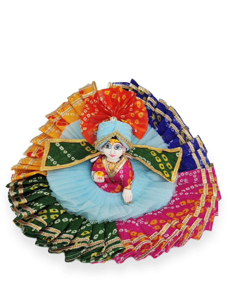 Heavy multi color laddu gopal bhandej dress with pagdi (Random Color) - Bell bottom