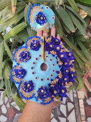 Blue haar flowers heavy laddu gopal dress with pagdi - Bell bottom