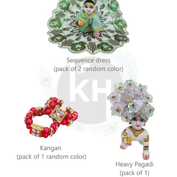 Laddu gopal sequence dress, kangan & heavy pagadi combo - Bell bottom