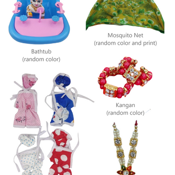 Bathtub, Mosquito net, Dangri Suit, Kangan & Mala Combo for laddu gopal ji - Bell bottom