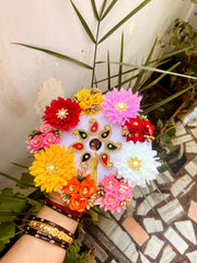 multi flowers laddu gopal dress with pagdi - Bell bottom