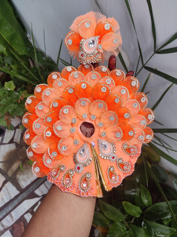 Peach ring leaf design heavy laddu gopal dress with pagdi and choli - Bell bottom