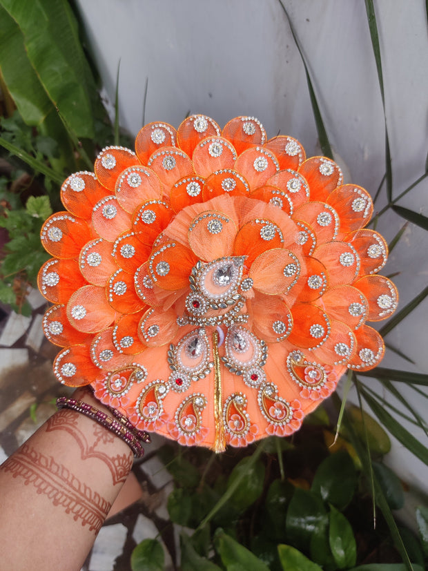 Peach ring leaf design heavy laddu gopal dress with pagdi and choli - Bell bottom