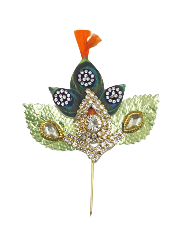 Pearl Morpankh Kalangi with Attached Pin for Laddu Gopal, Krishna ji Mukut & Pagdi Use - Bell bottom