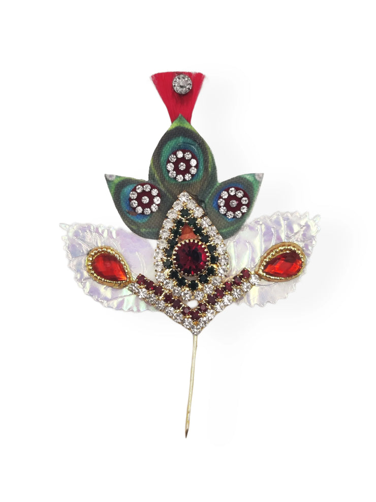 Pearl Morpankh Kalangi with Attached Pin for Laddu Gopal, Krishna ji Mukut & Pagdi Use - Bell bottom