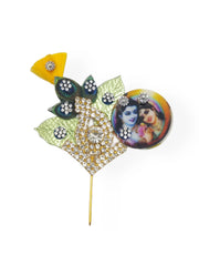 Pearl Morpankh Kalangi with Attached Pin for Laddu Gopal, Krishna ji Mukut & Pagdi Use - Random color - Bell bottom